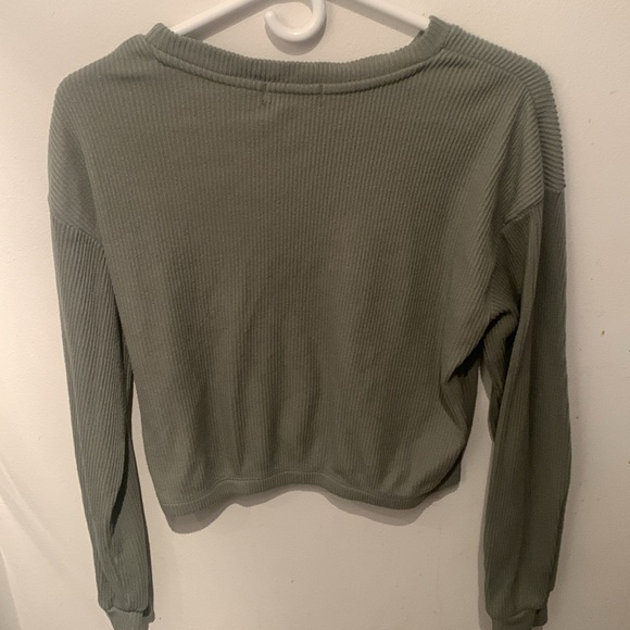 Fabulous Streetwear Society Light Olive Corduroy Crop Top Crewneck Sweater SZ L - Picture 3 of 3